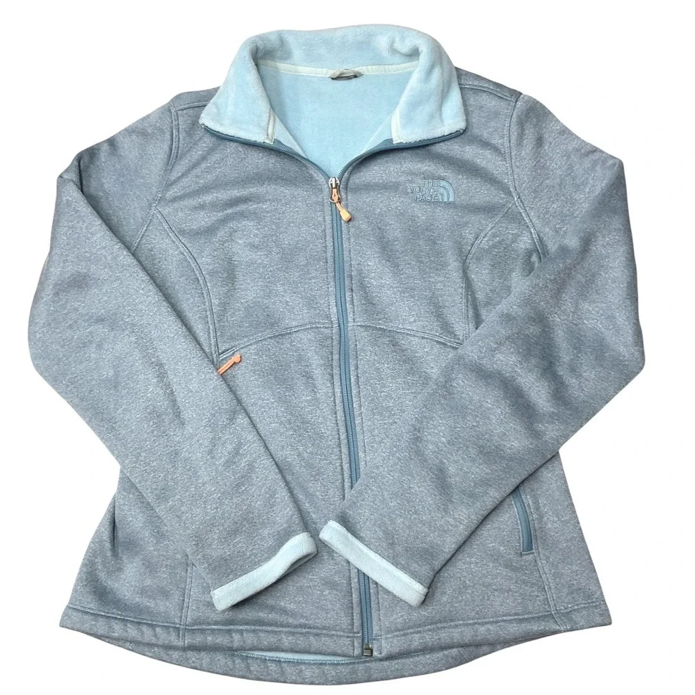 The‎ North Face Blue Embroidered Logo Long Sleeve Full Zip Fleece Jacket Size